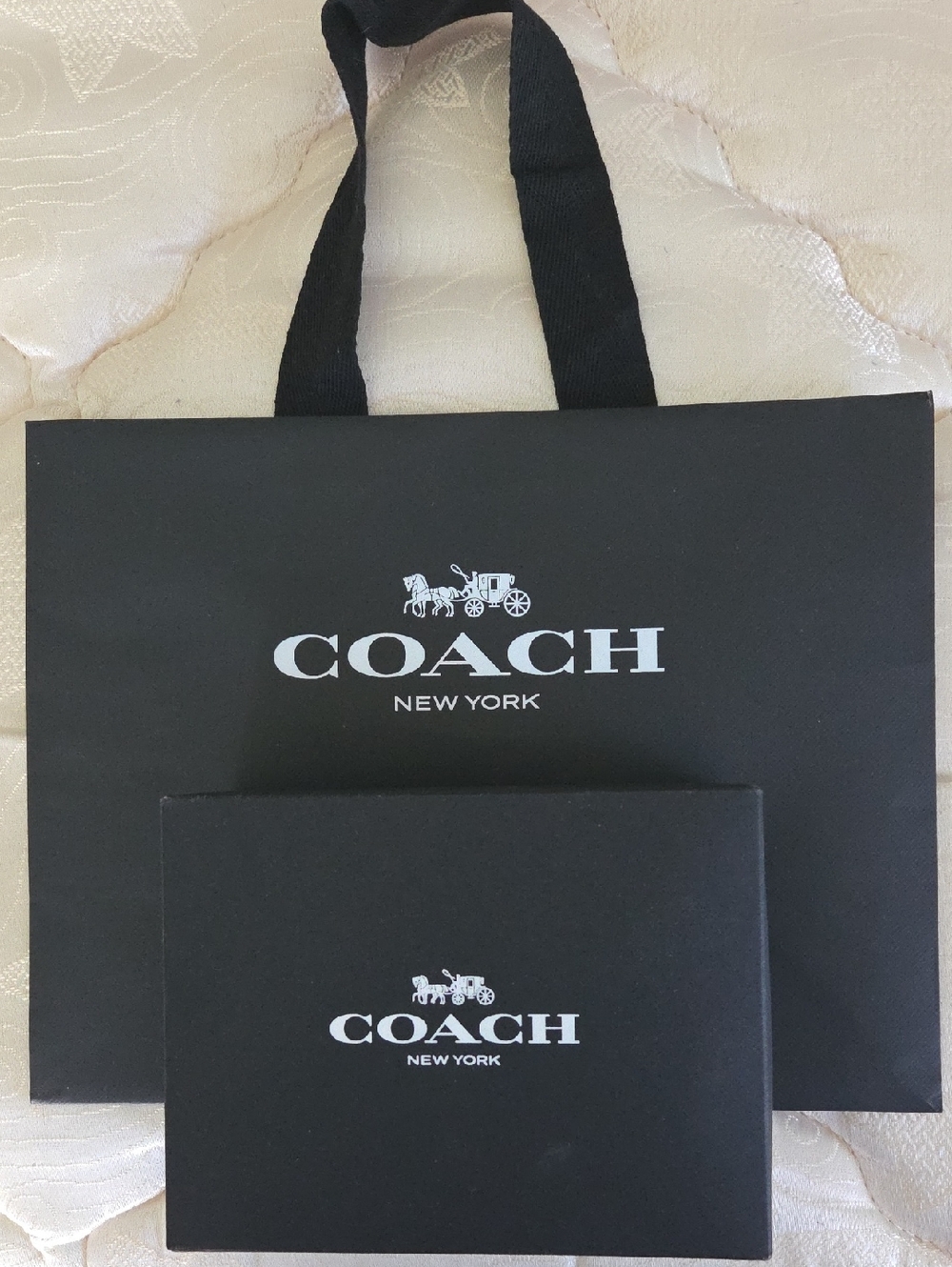 Coach Black Gift Bag and Matching Box with White Logo